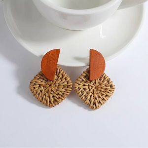 Rattan Weaved and Wooden Boho Earrings